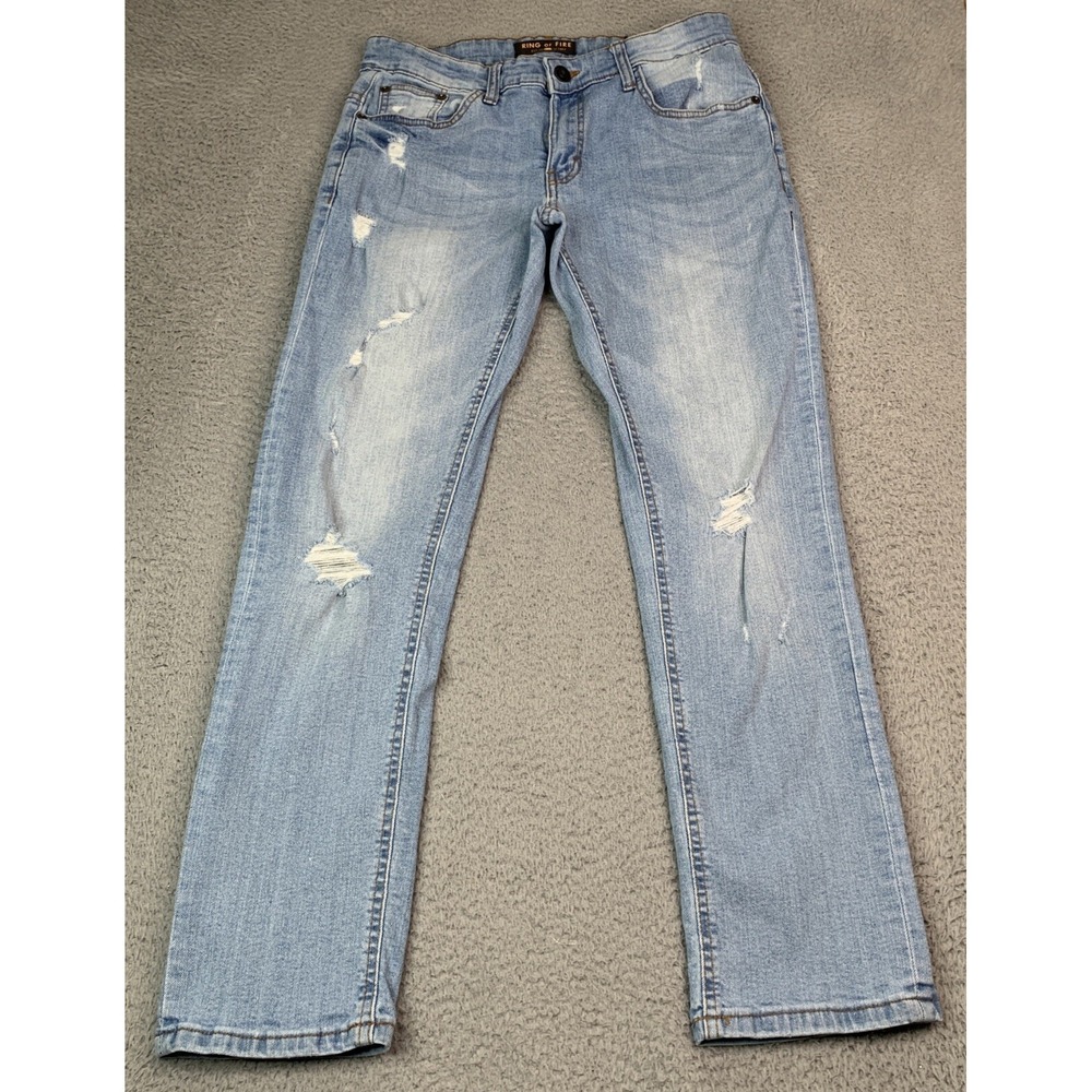 Ring of Fire Jeans Mens Size 30 Slim Fit Factory Distressed Light Wash